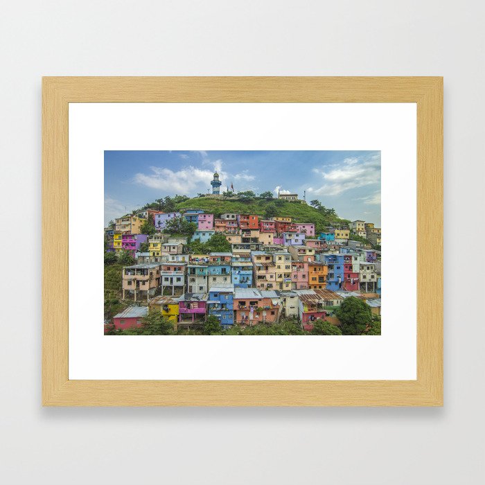 Colorful Houses on a Hill Framed Art Print