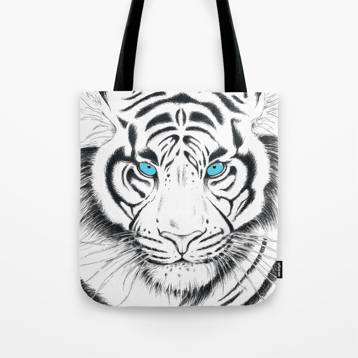 White Bengal tiger Blue Eyes Ink Art Tote Bag