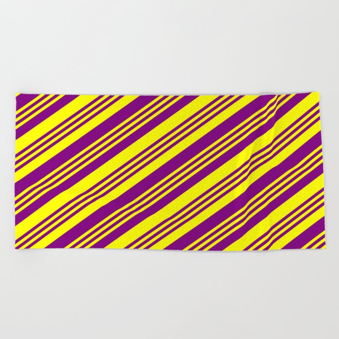 Purple and Yellow Colored Lined Pattern Beach Towel