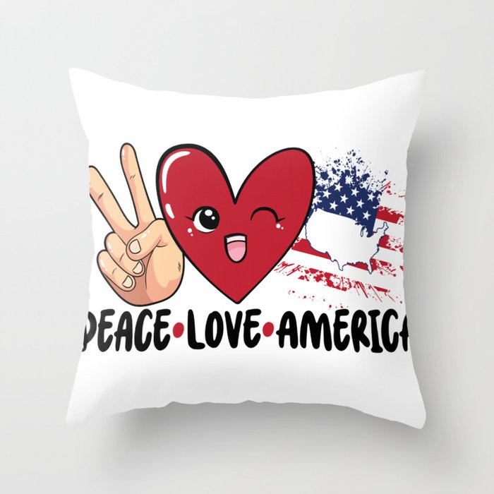 Peace Love America, 4th of July American Family Gift, Independence Day Throw Pillow