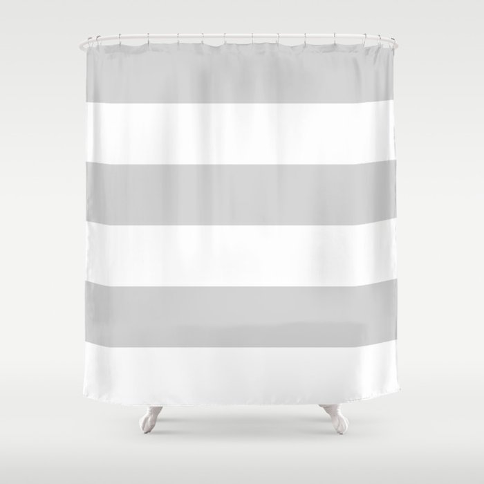 Wide Horizontal Stripes White And Light Gray Shower Curtain By
