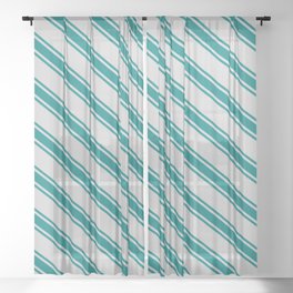 [ Thumbnail: Light Grey and Teal Colored Lined Pattern Sheer Curtain ]