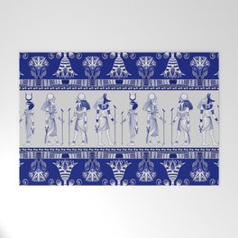 Egyptian Gods and Ornamental border - blue and grey Welcome Mat