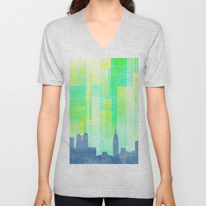 New York Abstract V Neck T Shirt