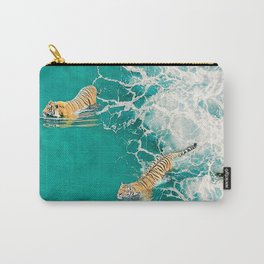 Big Cat Tiger Surfing At Beach Carry-All Pouch