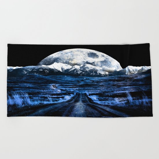 Road to Eternity (blue vintage moon mountain) Beach Towel