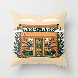 Retro Record/ Vinyl Shop in the clouds Illustration Art Print  Throw Pillow