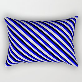 [ Thumbnail: Blue, Light Grey & Black Colored Lines/Stripes Pattern Rectangular Pillow ]