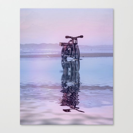 Where the Journey begins Motorcycle at the Water Sunset Canvas Print