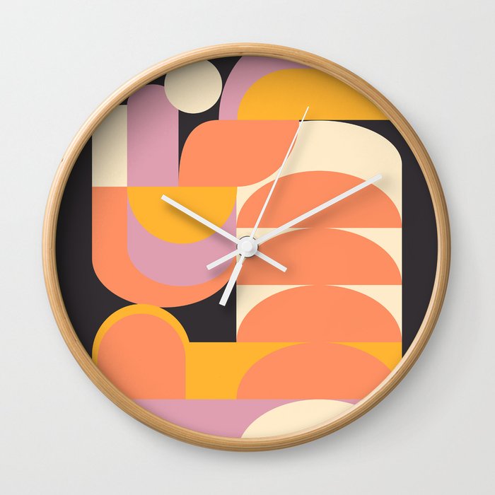 Shapes in Coral and Lilac 23 Wall Clock