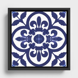 Talavera Classic Blue and White Flower Bud Framed Canvas