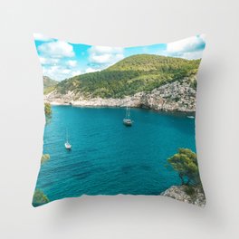 Spain Photography - Beautiful Turquoise Water With Sailboats Throw Pillow