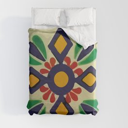 Geometric flower colorful handmade talavera tile Duvet Cover