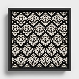 Victorian Gothic Pattern 522 Black and Linen White Framed Canvas