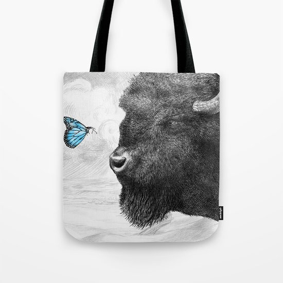Bison and Butterfly (square format) Tote Bag