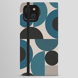 Bauhaus Mid Century Geometric Shapes Pattern in Blue iPhone Wallet Case