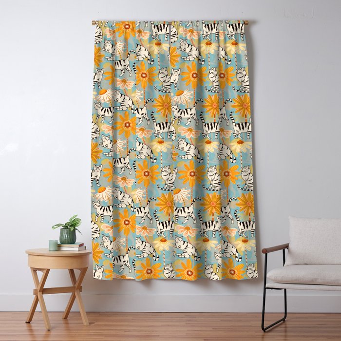 Daisy Cats Baby Blue Blackout Curtain By Tigatigaartworks Society6
