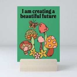 BEAUTIFUL FUTURE Mini Art Print | Digital, Typography, Vector, Cottagecore, Pastel, Pop Art, Rainbow, Nature, Mushroom, Cute 
