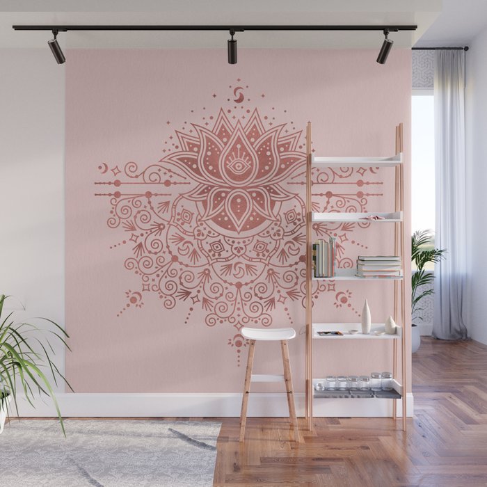 Sacred Lotus Mandala – Rose Gold & Blush Palette Wall Mural