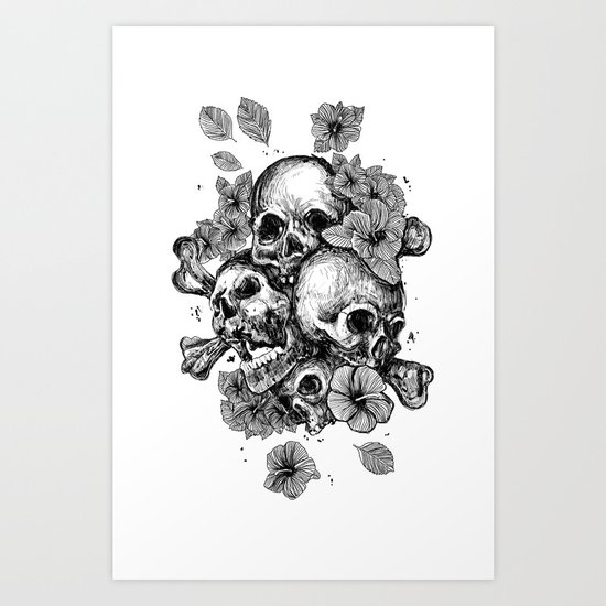 skulls&hibiscus Art Print