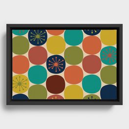 Midcentury Modern Atomic Dot Semi Pattern in Mustard, Olive, Orange, Turquoise, Blue, and Beige Framed Canvas
