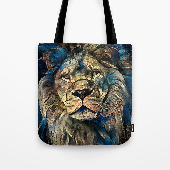Lion Face Wild life Modern Art Lion Gold and Blue Wall Decor Animals  Artwork Tote Bag by Brook | Society6