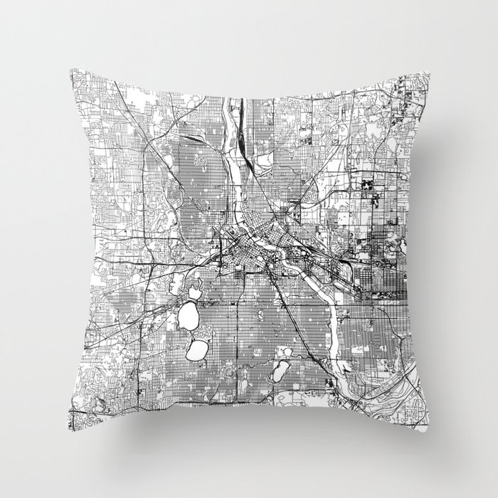 Minneapolis White Map Throw Pillow