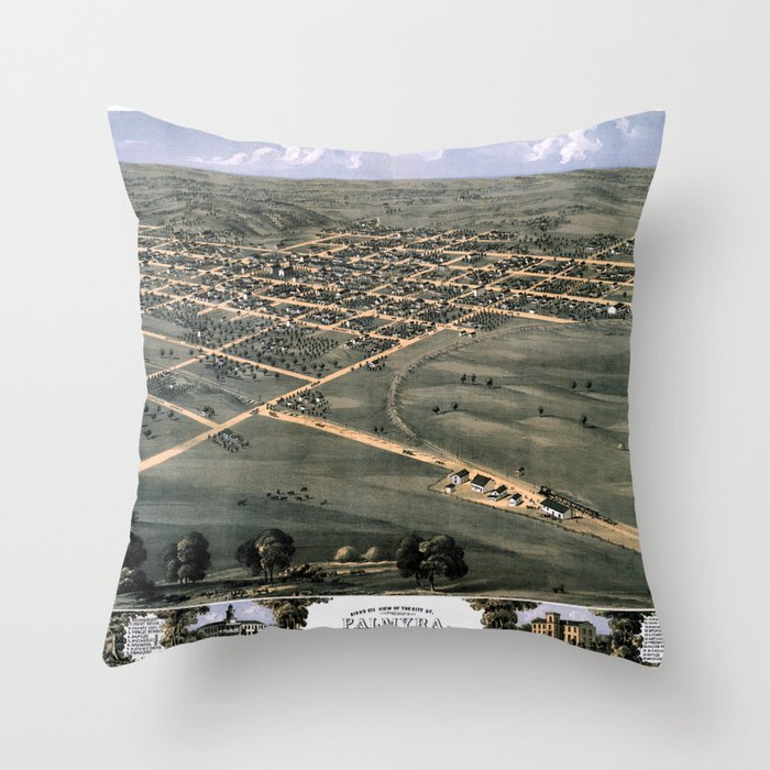 Palmyra-Missouri-1869 vintage pictorial map Throw Pillow