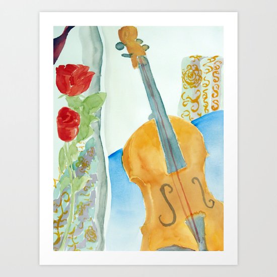 Violin and Roses Art Print
