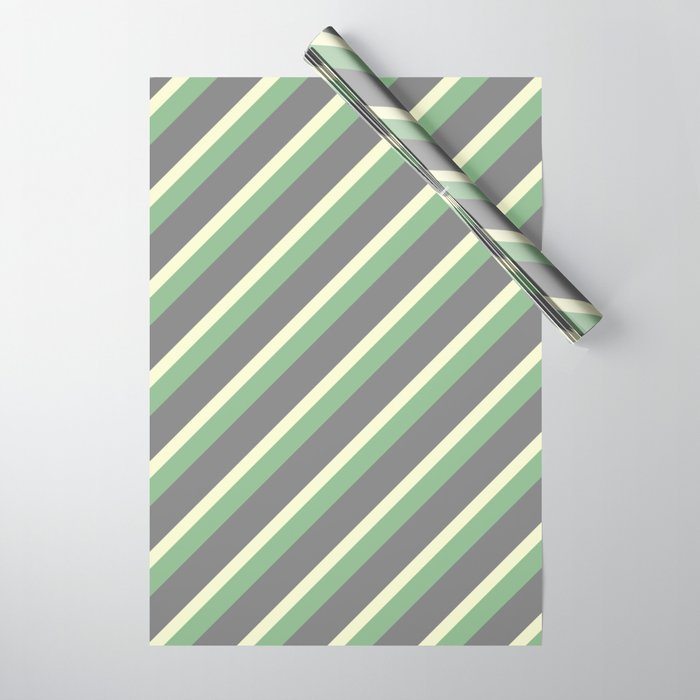 Grey, Light Yellow, and Dark Sea Green Colored Lined/Striped Pattern Wrapping Paper