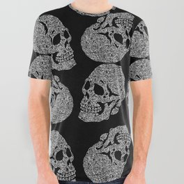 Skull doodle pattern - white on black - trippy art All Over Graphic Tee