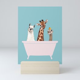 Playful Gangs in Bathtub Blue Mini Art Print