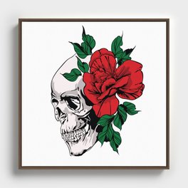 Dead Skull Girl Flower Framed Canvas