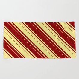 [ Thumbnail: Dark Red & Tan Colored Pattern of Stripes Beach Towel ]