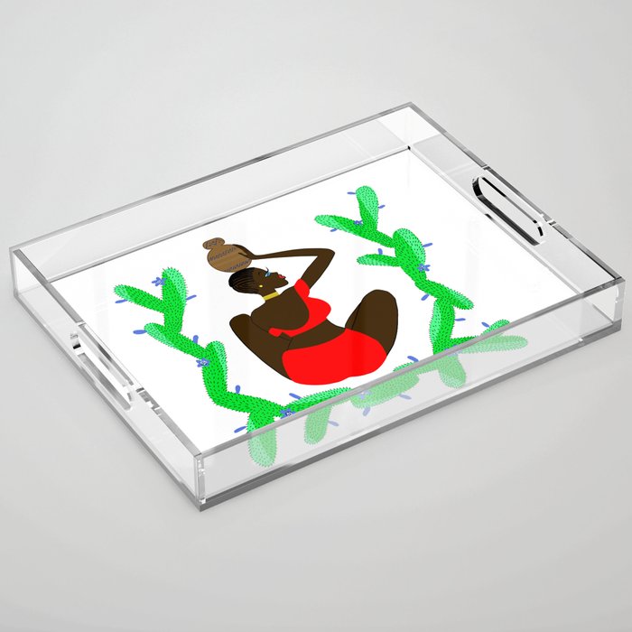 African woman with a vessel Acrylic Tray