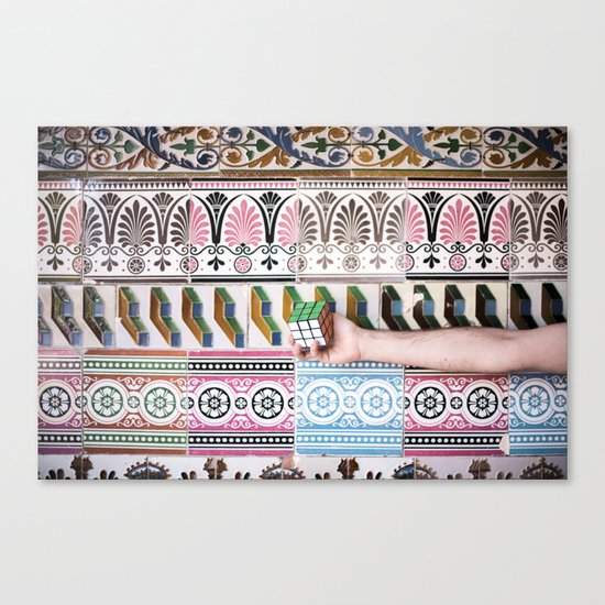 Cube against the tiles Canvas Print
