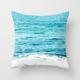 Teal Ocean Wave Photography Throw Pillow