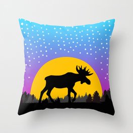 Moose Moon Light Pink and Light Blue Throw Pillow