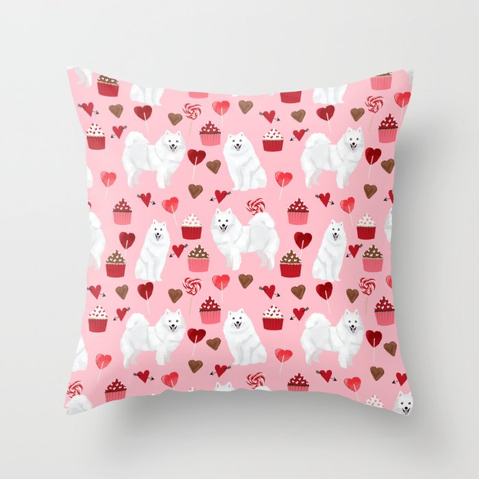 Japanese Spitz cupcakes valentines day pure breed dog pattern pet gifts for dog lovers Throw Pillow