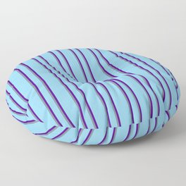 [ Thumbnail: Light Sky Blue, Slate Gray, and Indigo Colored Lines Pattern Floor Pillow ]