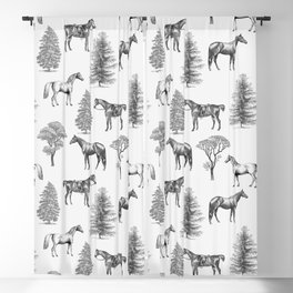 HORSES & TREES Black and white pattern  Blackout Curtain