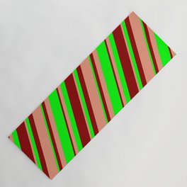 [ Thumbnail: Dark Salmon, Lime, and Dark Red Colored Lines Pattern Yoga Mat ]