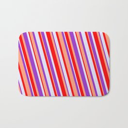 [ Thumbnail: Red, Lavender, Dark Orchid & Light Salmon Colored Pattern of Stripes Bath Mat ]