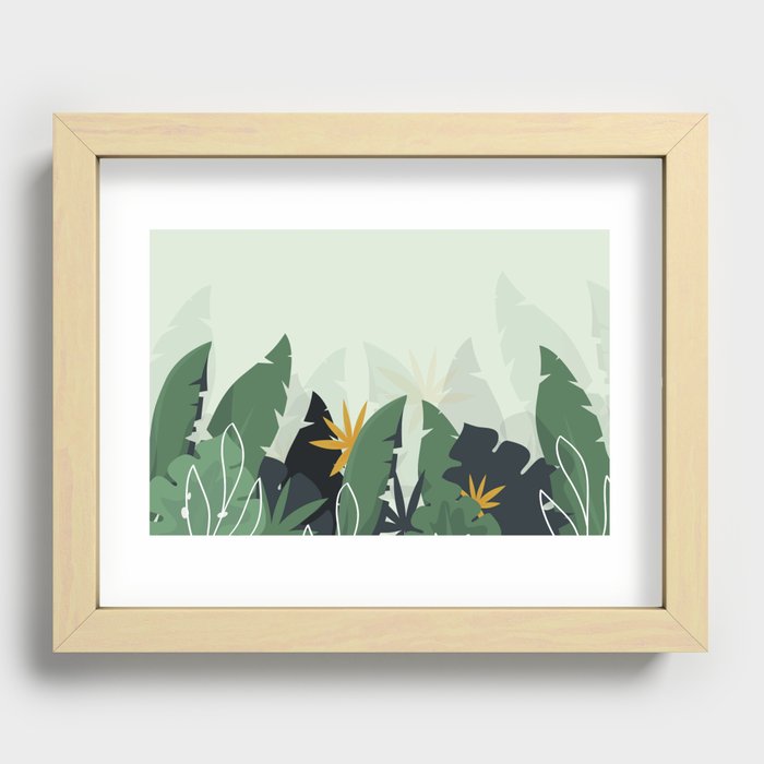 Tropical background with jungle plants. Palm leaves. Floral exotic hawaiian wallpaper. Rainforest. Summer tropical leaf. Exotic hawaiian jungle, summertime style. Summer illustration. Recessed Framed Print