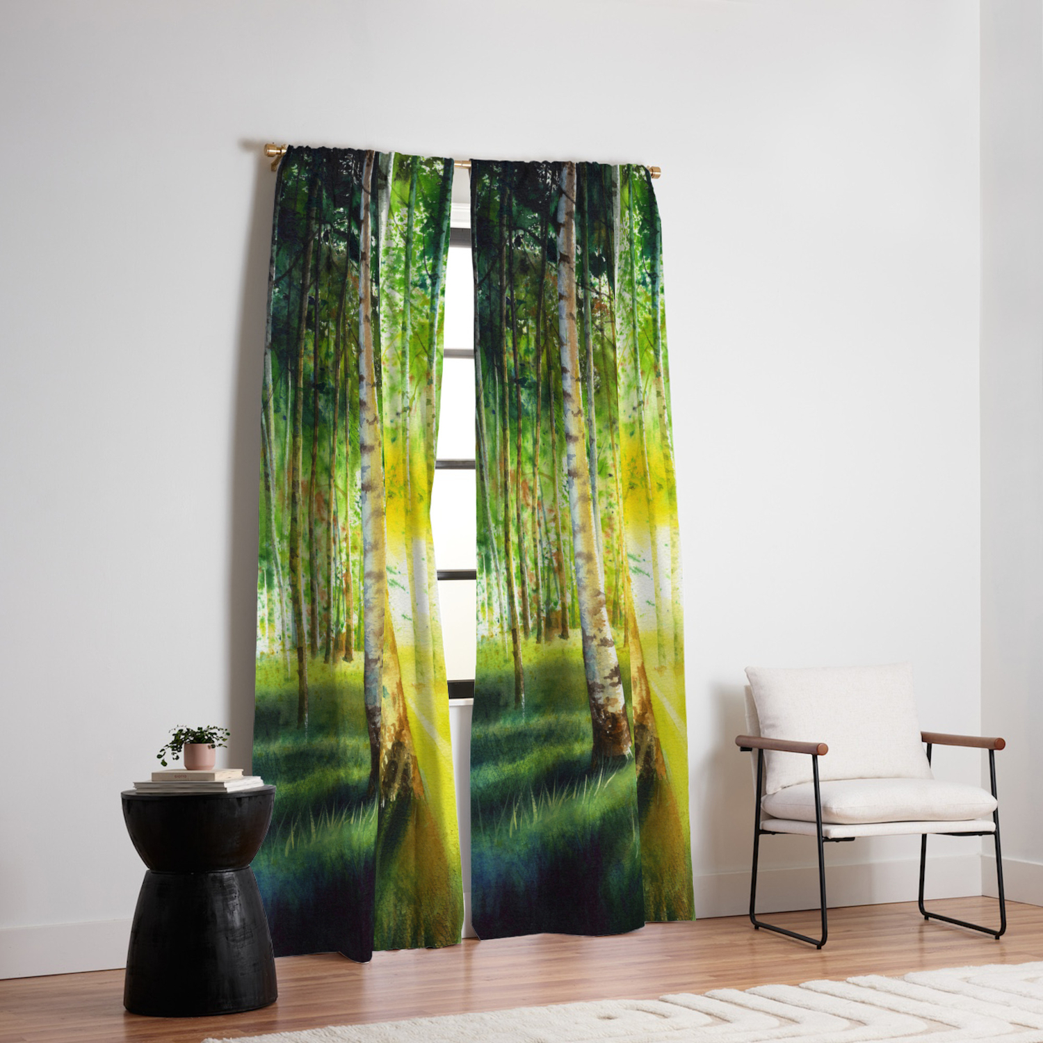 Green Forest Watercolor Painting Blackout Curtain By