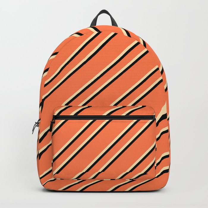 Coral, Beige & Black Colored Lines Pattern Backpack