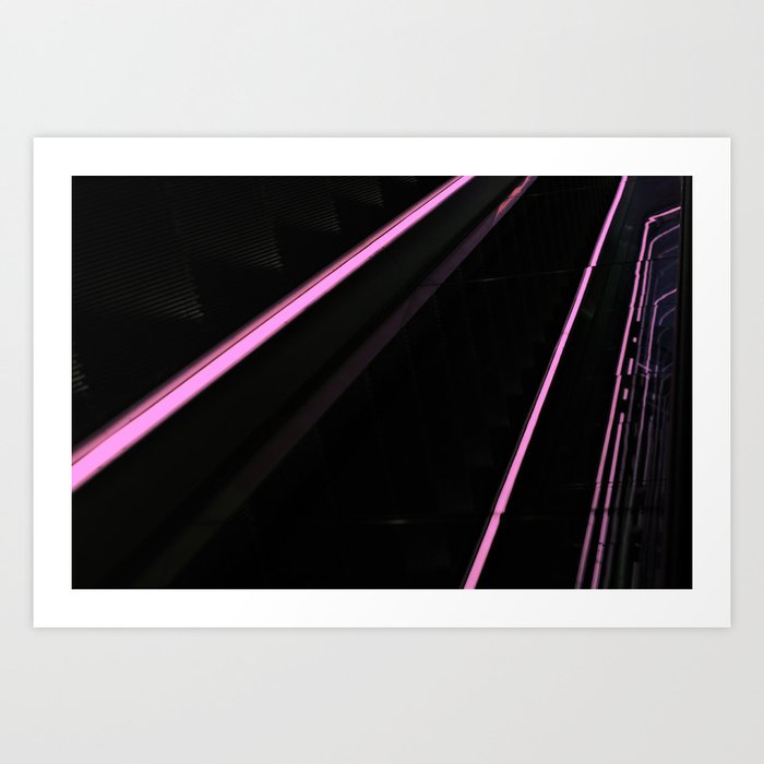 Abstract Escalator Neon Lines 1 // Pink Art Print
