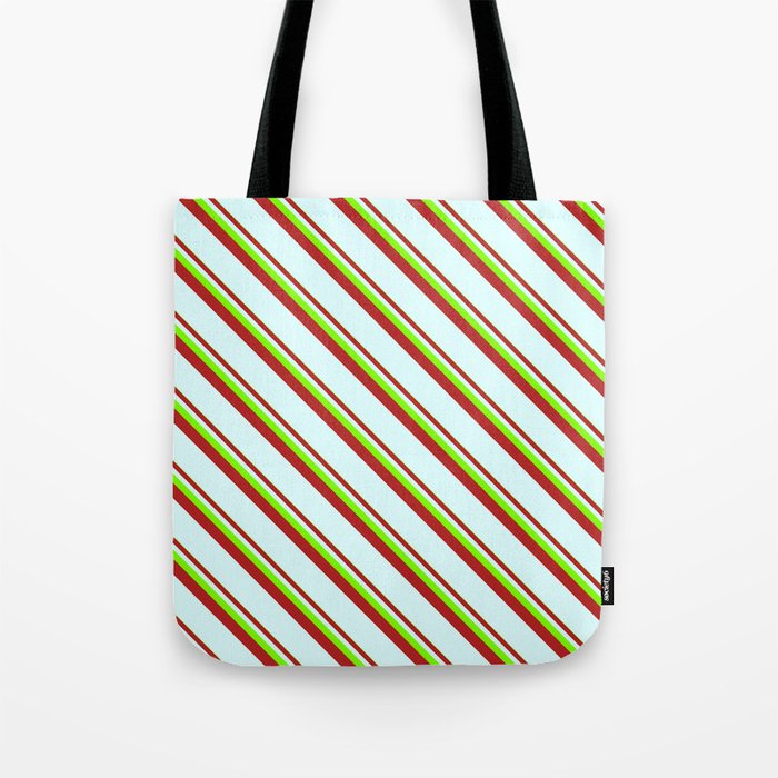 Chartreuse, Red & Light Cyan Colored Lined/Striped Pattern Tote Bag