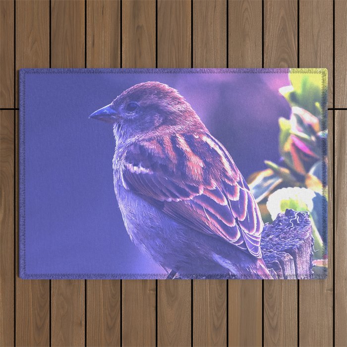 sparrow in glow aesthetic bird art abstract nature photography Outdoor Rug