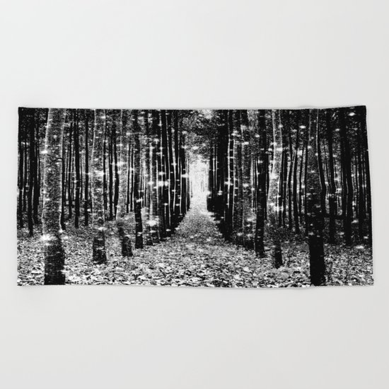 Magical Forest Black White Gray Beach Towel